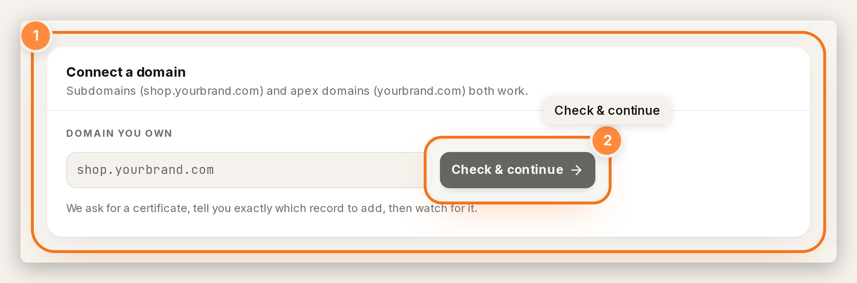 Connect a domain form with Check and continue