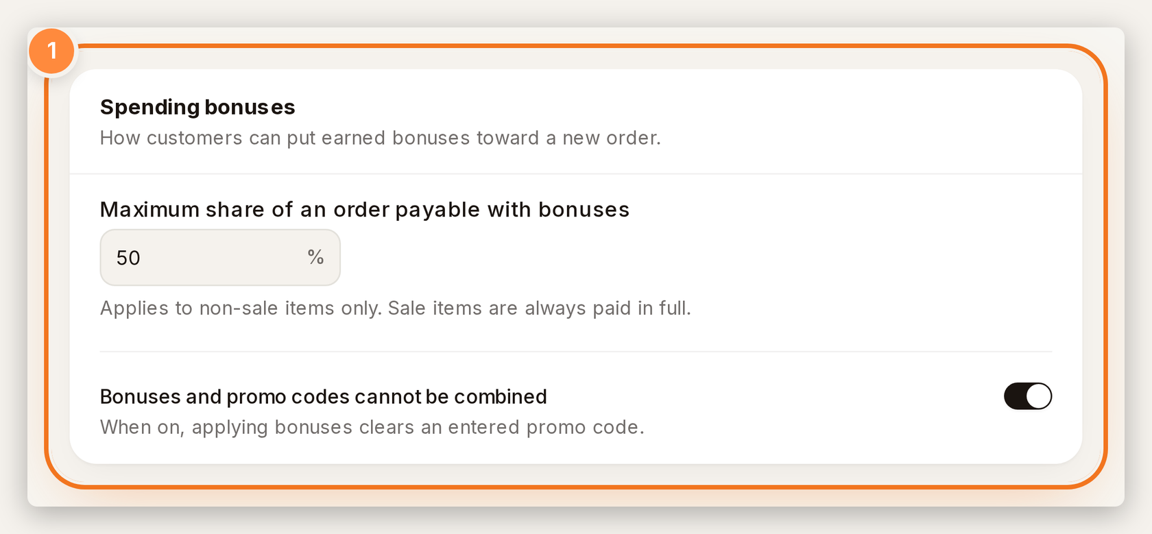 Spending bonuses: max share and promo exclusivity