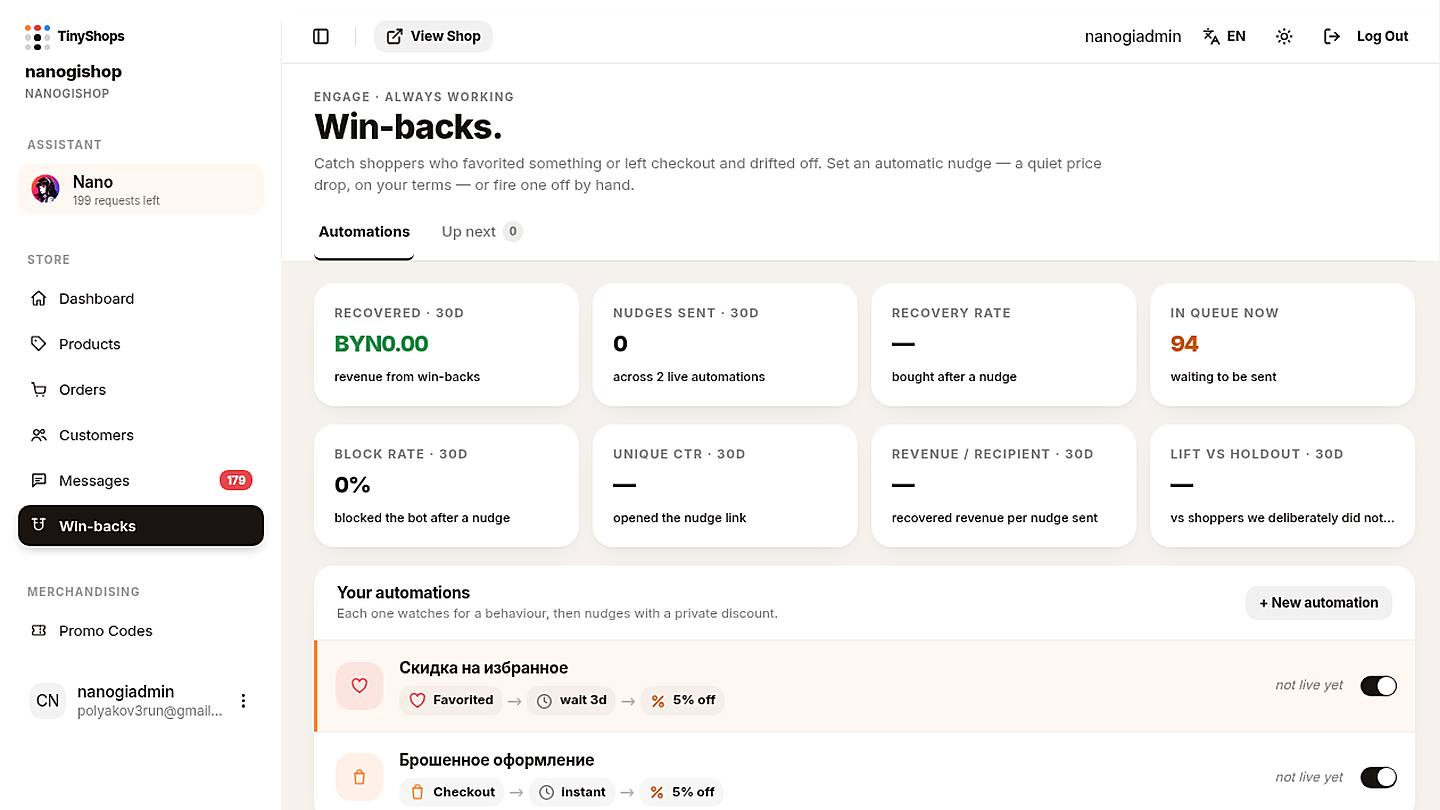 Win-backs: Auto-Nudge Shoppers Who Favorited or Left Checkout