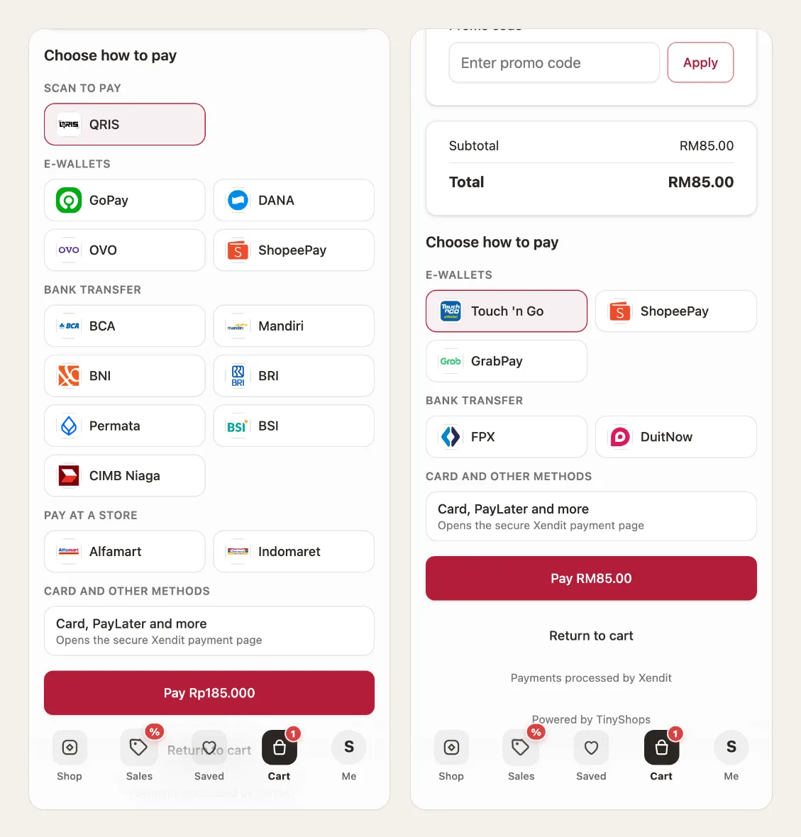 Choosing how to pay in Indonesia and in Malaysia
