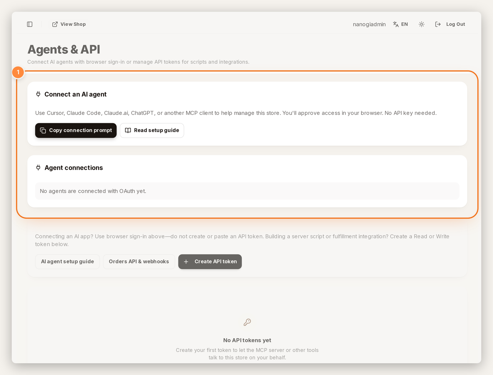Agents & API: OAuth connect and API tokens
