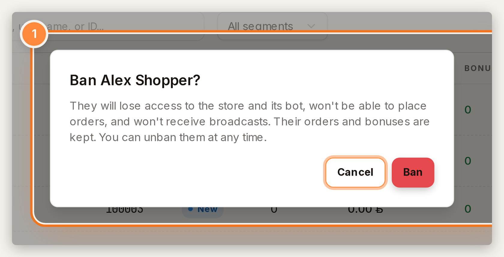 Ban customer confirmation on the Customers page